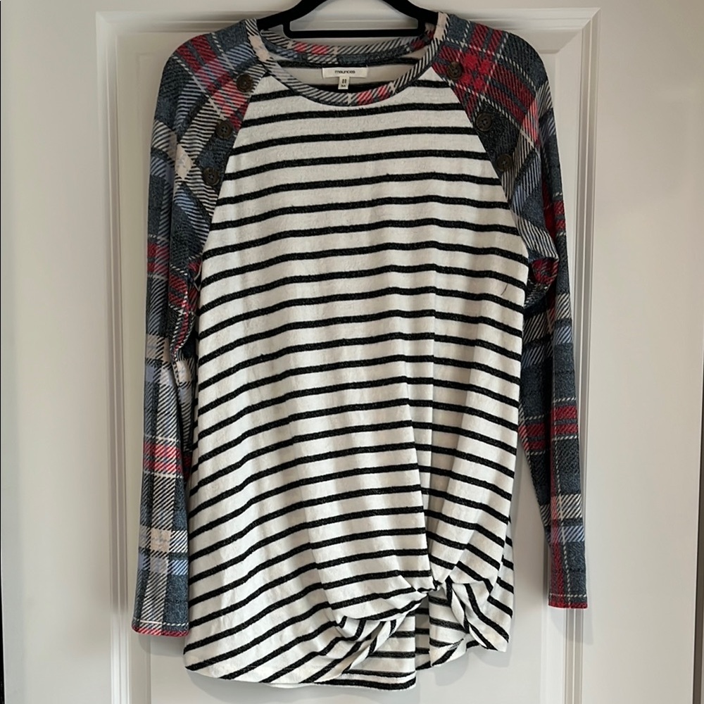 Striped and Plaid Long Sleeve Top